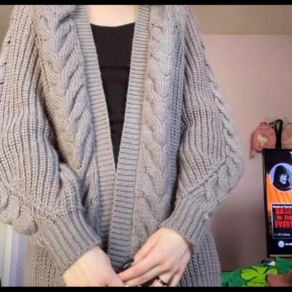 grey cardigan
